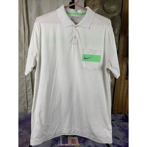 Nike Golf Dri Fit Mens Medium Golf Polo Shirt White Green Tour Performance EUC